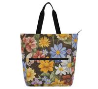 Borsa decorativa per libri per bambini, donne, uomini, pittura a olio con fiori retrò colorati, grande, riutilizzabile, borsa della spesa con cerniera, per università, shopping, spiaggia, arcobaleno