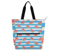 Borsa decorativa per libri per bambini e adulti, blu a righe bianche frutta ananas borse a tracolla per scuola con tasche con cerniera per la scuola shopping drogheria arcobaleno bolsa de tela para