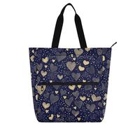 Borsa decorativa per libri per bambini e adulti, blu e oro, per San Valentino, amore romantico, grande, riutilizzabile, con tasche con cerniera, per università, shopping, spiaggia, arcobaleno bolsa