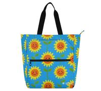 Borsa decorativa per libri per bambini e adulti, con girasoli felici, leggera, con tasche interne, per scuola, lavoro, viaggi, arcobaleno bolsos para guardar libros