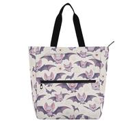 Borsa decorativa per libri per bambini e adulti, motivo pipistrello dei cartoni animati, grigio chiaro, grande, borsa della spesa con cerniera, per scuola e tempo di gioco, arcobaleno para libros de