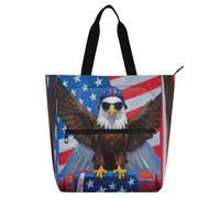 Borsa decorativa per libri per bambini per ragazzi ragazze donne, 4 luglio giorno dell'indipendenza uccello marrone grande borsa tote borse con tasche interne per scuola lavoro viaggi arcobaleno bolso