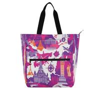 Borsa decorativa per libri per bambini, ragazzi e ragazze, la Torre Eiffel arancione La statua della libertà, leggera, riutilizzabile, con tasche con cerniera, per scuola, lavoro, viaggi, mochilas