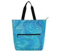 Borsa decorativa per libri per ragazzi ragazze adulti, alla moda astratta linea arte blu onda resistente all'acqua biblioteca libro borsa per la spesa con manici con cerniera per scuola, shopping