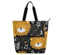 Borsa decorativa per libri per ragazzi ragazze adulti, cartone animato leone nero resistente all'acqua ragazze borsa della spesa riutilizzabile con cerniera per la scuola shopping viaggi arcobaleno