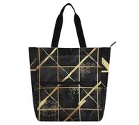 Borsa decorativa per libri per ragazzi ragazze donne, motivo scozzese nero e oro, linee geometriche, robusta borsa a tracolla con cerniera per scuola e tempo di gioco arcobaleno para llevar libros