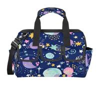 Borsa degli attrezzi spaziale dei cartoni animati, borsa per attrezzi da giardino, multi-tasche a bocca larga, resistente, impermeabile, organizer con tracolla regolabile (cielo notturno con stelle,