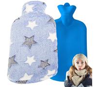 Borsa dell’acqua calda con rivestimento in peluche a stelle, 2 l, blu