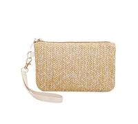 Borsa della moneta tessuta della paglia,Titolare della carta di colore solido,Piccola borsa del rossetto,Mini sacchetto di immagazzinaggio,Caso del trasduttore portatile del tras, Beige e giallo
