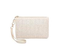 Borsa della moneta tessuta della paglia,Titolare della carta di colore solido,Piccola borsa del rossetto,Mini sacchetto di immagazzinaggio,Caso del trasduttore portatile del tras, Beige, Portamonete