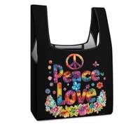 Borsa della spesa con scritta "I Love Peace", riutilizzabile, con stampa, pieghevole, lavabile, leggera, con manico