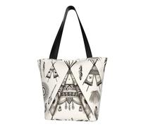 Borsa della spesa della borsa delle donne dei funghi del fumetto, borsa di grande capacità, adatta per lo shopping, gite in spiaggia e fitness, Tenda Teepee con fascia per la testa della piuma, Taglia