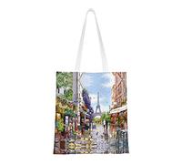 Borsa della spesa portatile in tela con stampa Torre Eiffel di Parigi Street Scene è adatta per shopping, lavoro, scuola e viaggi quotidiani, Parigi Street Scene Torre Eiffel, Taglia unica