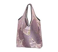 Borsa della spesa riutilizzabile, bella farfalla dorata su un panno rosa lavabile borsa leggera shopping tote per le donne