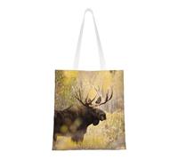 Borsa della spesa riutilizzabile, borsa della spesa, borsa a tracolla in tela multiuso,Alce selvatico Stan nella foresta