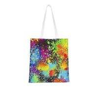Borsa della spesa riutilizzabile, borsa della spesa, borsa a tracolla in tela multiuso,Arcobaleno di schizzi di vernice al neon