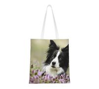 Borsa della spesa riutilizzabile, borsa della spesa, borsa a tracolla in tela multiuso,Border Collie Lawn Black Border Collie Animali domestici