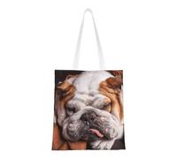 Borsa della spesa riutilizzabile, borsa della spesa, borsa a tracolla in tela multiuso,Bulldog inglesi, museruola per animali domestici, cani che dormono