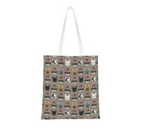 Borsa della spesa riutilizzabile, borsa della spesa, borsa a tracolla in tela multiuso,Cane francese che amo i bulldog francesi Frenchie Face Marrone medio