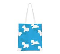 Borsa della spesa riutilizzabile, borsa della spesa, borsa a tracolla in tela multiuso,Cani Westie che corrono