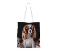 Borsa della spesa riutilizzabile, borsa della spesa, borsa a tracolla in tela multiuso,Cavalier King Charles Spaniel madre con cuccioli