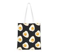 Borsa della spesa riutilizzabile, borsa della spesa, borsa a tracolla in tela multiuso,Cibo Uova fritte scure