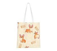 Borsa della spesa riutilizzabile, borsa della spesa, borsa a tracolla in tela multiuso,Corgi con ossa e parole