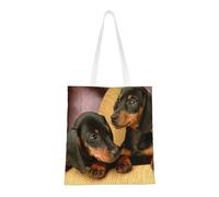 Borsa della spesa riutilizzabile, borsa della spesa, borsa a tracolla in tela multiuso,Cuccioli di bassotto Animali domestici Cani Bassotto piccolo