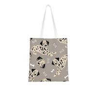 Borsa della spesa riutilizzabile, borsa della spesa, borsa a tracolla in tela multiuso,Dalmata e ossa su grigio
