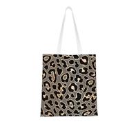 Borsa della spesa riutilizzabile, borsa della spesa, borsa a tracolla in tela multiuso,Design con motivo leopardato senza cuciture in oro di lusso