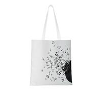 Borsa della spesa riutilizzabile, borsa della spesa, borsa a tracolla in tela multiuso,Disco in vinile strappato e note musicali che volano nell'aria