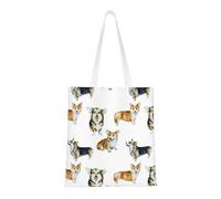 Borsa della spesa riutilizzabile, borsa della spesa, borsa a tracolla in tela multiuso,Divertente modello di cane Corgi (1)