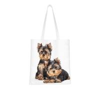 Borsa della spesa riutilizzabile, borsa della spesa, borsa a tracolla in tela multiuso,Due cuccioli di Yorkshire Terrier