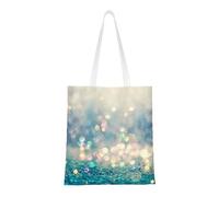 Borsa della spesa riutilizzabile, borsa della spesa, borsa a tracolla in tela multiuso,Glitter a pois blu e dorati con effetto bokeh
