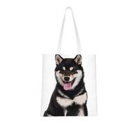 Borsa della spesa riutilizzabile, borsa della spesa, borsa a tracolla in tela multiuso,Modello carino per cane Shiba Inu nero