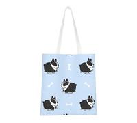 Borsa della spesa riutilizzabile, borsa della spesa, borsa a tracolla in tela multiuso,Modello del cane Boston Terrier