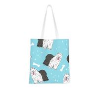 Borsa della spesa riutilizzabile, borsa della spesa, borsa a tracolla in tela multiuso,Modello del cane da pastore inglese antico