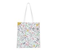 Borsa della spesa riutilizzabile, borsa della spesa, borsa a tracolla in tela multiuso,Scarabocchi matematici colorati sulla griglia