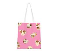 Borsa della spesa riutilizzabile, borsa della spesa, borsa a tracolla in tela multiuso,Shih Tzu a pois rosa