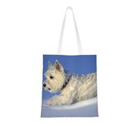 Borsa della spesa riutilizzabile, borsa della spesa, borsa a tracolla in tela multiuso,Westie Winter West Highland White Terrier Cani