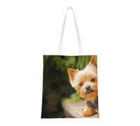Borsa della spesa riutilizzabile, borsa della spesa, borsa a tracolla in tela multiuso,Yorkshire Terrier Bokeh Cani Carini Muro