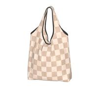 Borsa della spesa riutilizzabile con stampa a scacchi, colore beige, borsa della spesa pieghevole, con manici, Nero, 2 PCS