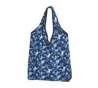 Borsa della spesa riutilizzabile con stampa aeronautica mimetica blu navy - Borsa della spesa pieghevole con manici, Nero, 1 PCS