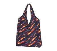 Borsa della spesa riutilizzabile con stampa di auto rossa fiamma, borsa della spesa pieghevole con manici, Nero, 3 PCS