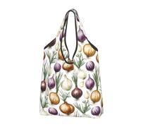 Borsa della spesa riutilizzabile con stampa di cipolle - 1 borsa della spesa pieghevole con manici