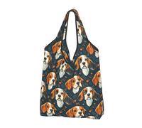 Borsa della spesa riutilizzabile con stampa di cuccioli di Beagle, borsa della spesa pieghevole con manici, Nero, 3 PCS