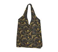 Borsa della spesa riutilizzabile con stampa di drago dorato e fulmine dorati, borsa della spesa pieghevole con manici, Nero, 2 PCS