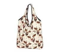 Borsa della spesa riutilizzabile con stampa di mucca, borsa per la spesa pieghevole con manici, Nero, 2 PCS