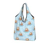 Borsa della spesa riutilizzabile con stampa di sigilli dei cartoni animati, borsa della spesa pieghevole con manici, Nero, 1 PCS