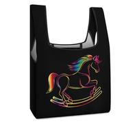 Borsa della spesa riutilizzabile divertente con cavallo a dondolo arcobaleno stampato pieghevole borsa per la spesa lavabile tote leggera custodia con manico